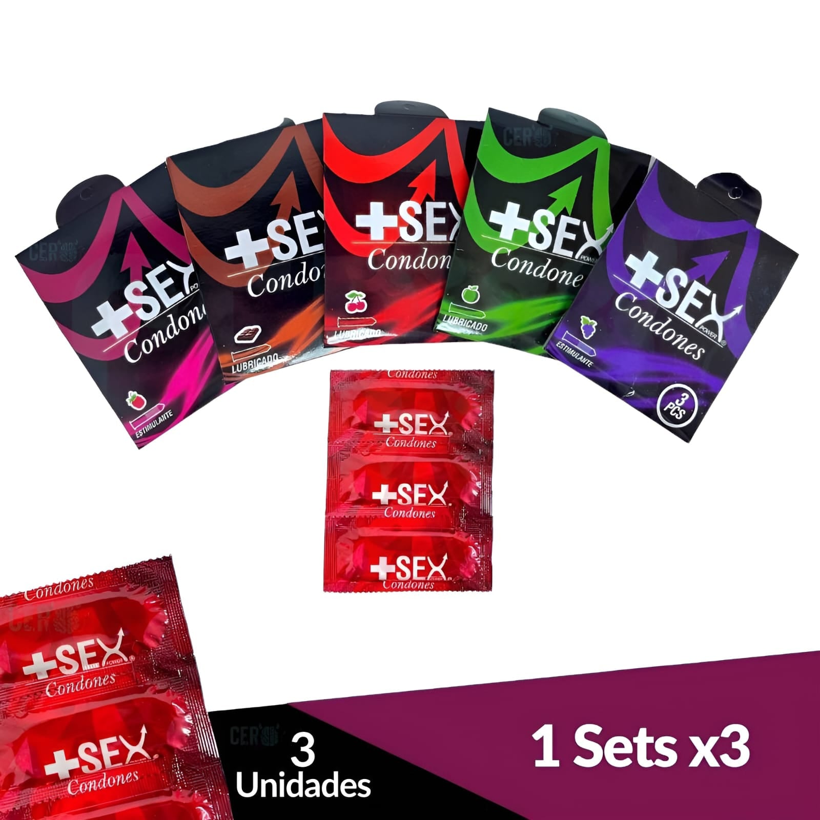 CONDONES +SEXPOWER x 3 UNIDADES