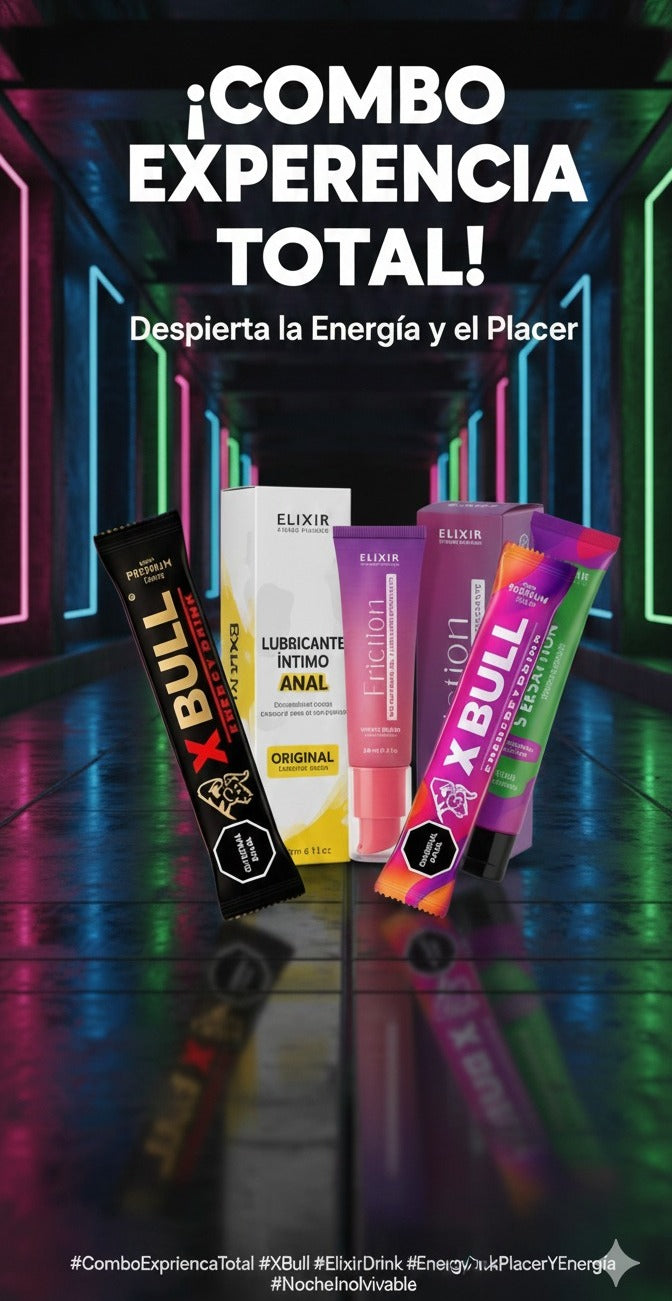 COMBO EXPERIENCIA TOTAL (1 5 sensation 15ml, 1 anal 30 ml elixir, 1 fricción 15 ML, 1 X bull mujer, 1 X bull hombre)