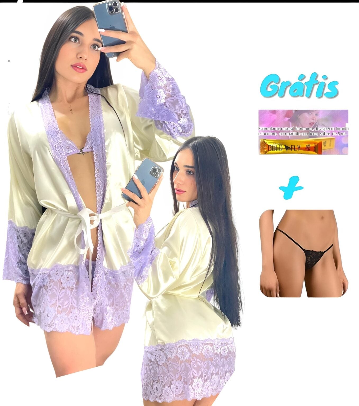 KIT PROMO  (KIMONO + TANGA PELVICA (llegara en cualquier color) + GOLD FLY SACHET)