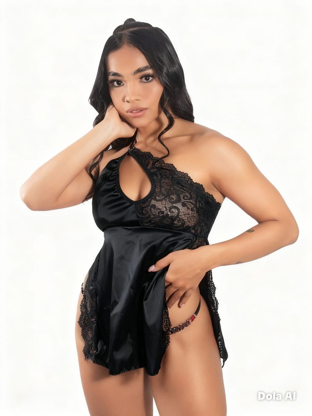 BABYDOLL + TANGA SATIN Y ENCAJE ALEXANDRA